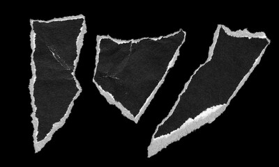 Set of Torn Paper Pieces with Rough Edges and Empty Space on Black Background for Collage and Grunge Design