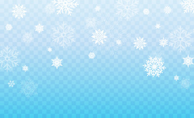 Simple heavy snowflakes design. Wintertime speck freeze shapes. Snowfall weather white blue illustration. Scattered snowflakes december theme. Snow hurricane landscape.