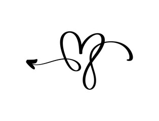 Heart Shaped Valentine Arrow with Flowing Line. Love Vector Illustration for Creative Designs