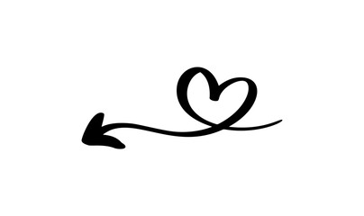 Heart Shaped Valentine Arrow with Flowing Line. Love Vector Illustration for Creative Designs