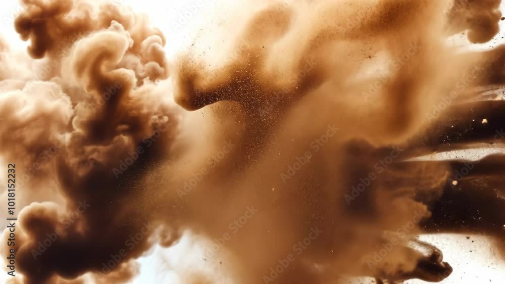 Poster brown ink swirls and disperses in water, creating abstract shapes and patterns