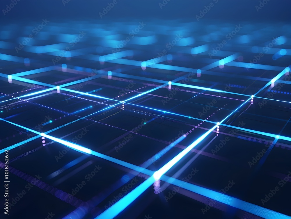 Poster sleek futuristic grid pattern with glowing blue lines for digital products and tech devices mock up