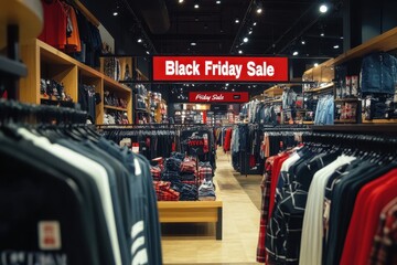 Obraz premium Fashion Store Interior: Inside a fashion store, large red and black 