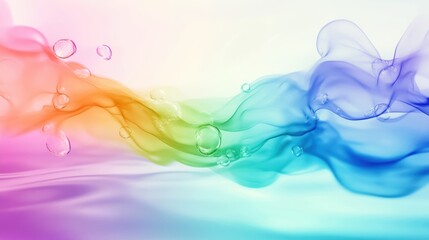 Obraz premium Colorful abstract waves with bubbles, ethereal soft texture, white isolated background.