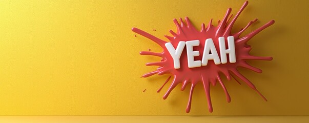 Colorful text splash with the word 'Yeah' on a bright yellow background.