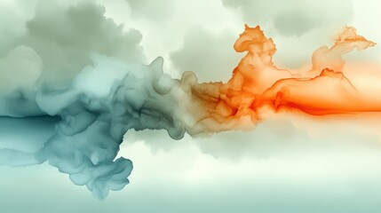 Colorful smoke blend in shades of blue and orange, abstract design, white isolate background.