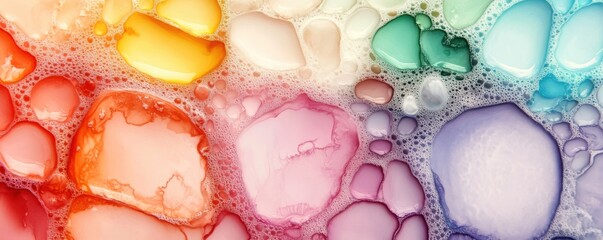 Colorful soap bubbles on a vibrant background, abstract artistic design.