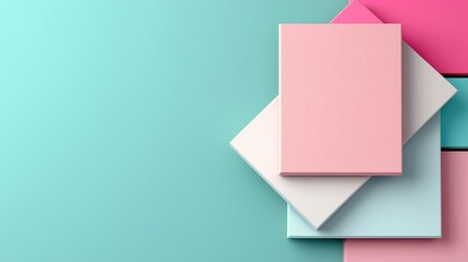 Colorful stacked blank papers on a blue background, ideal for design projects.