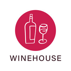 Wine House Outline Sketch Logo Design Template