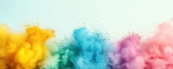 Vibrant colors of powder explosion against a light blue background.