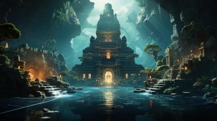 Ancient Temple in a Mystical Cave