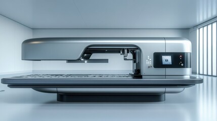 Advanced automated 3d printer in futuristic lab setting for industrial manufacturing