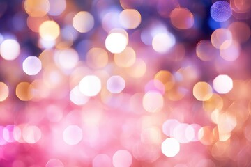 Obraz premium Abstract pastel pink and gold bokeh lights on light background. Glittering shine lights. Christmas and New Year decorations. Festive backdrop for wedding, birthday, Valentine Day, party