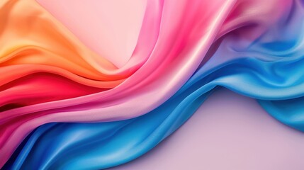 Vibrant flowing fabric in shades of pink, orange, and blue, showcasing smooth textures and soft hues.