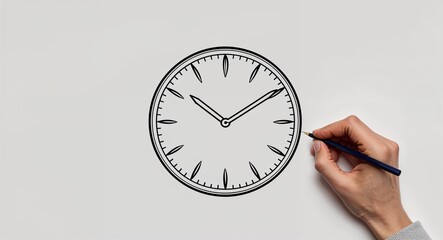 Hand drawing clipart of a clock with ticking hands on plain white background