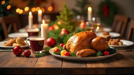 Enjoy a Festive Holiday Dinner featuring a delicious Roast Turkey and beautiful Decorations