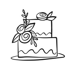Wedding Cake Decorated Hand Drawn Doodle Sketch