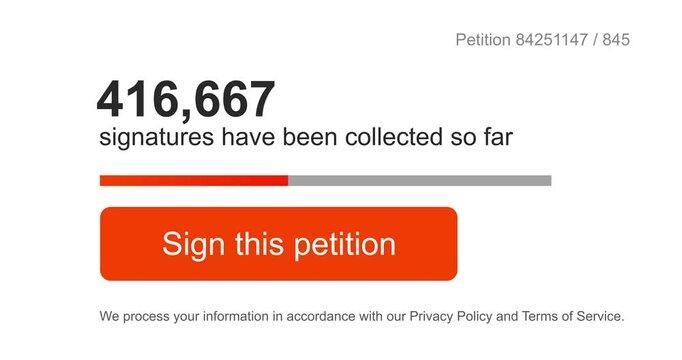 Online petition signing form with increasing counter, drive for signatures, internet petition, button press, footage