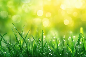 Fototapeta premium Fresh green grass with dew drops. Perfect for springtime themes or nature-related designs.