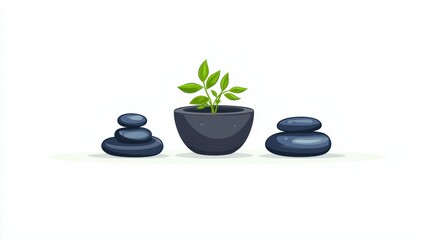 Peaceful Zen Stones with Green Plant Illustration