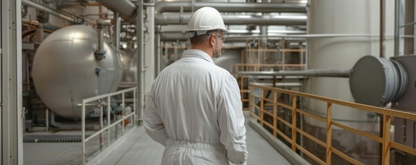 Engineer overseeing a nuclear plant's cooling system in an industrial setting, ensuring the safety and functionality of the critical machinery