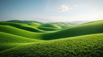 Lush green hills under a clear sky during daytime in a serene natural landscape