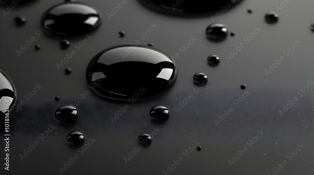 Poster high contrast droplets on glossy surface creating minimalist visual effect