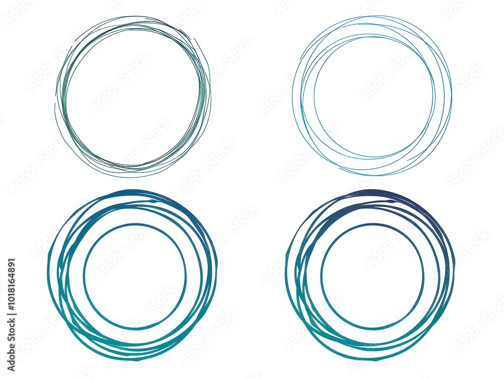 Poster set of minimalist circle line frames with smooth continuous lines on white background