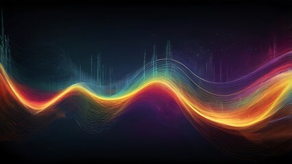A vibrant digital art piece showing colorful sound waves in motion, symbolizing the beauty of music and sound frequencies. Ideal for music enthusiasts and audiophiles.