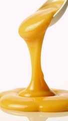 Melted cheese sauce spills onto a pristine white backdrop