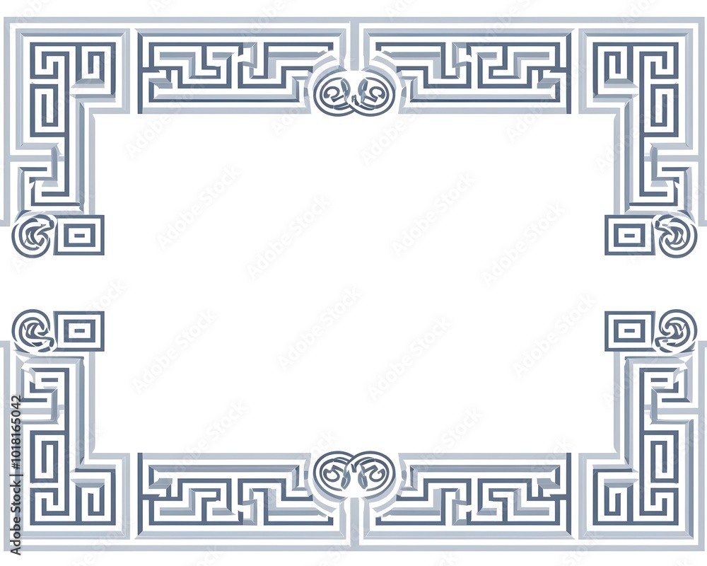 Poster classic greek key pattern line frames on clean white background with copy space
