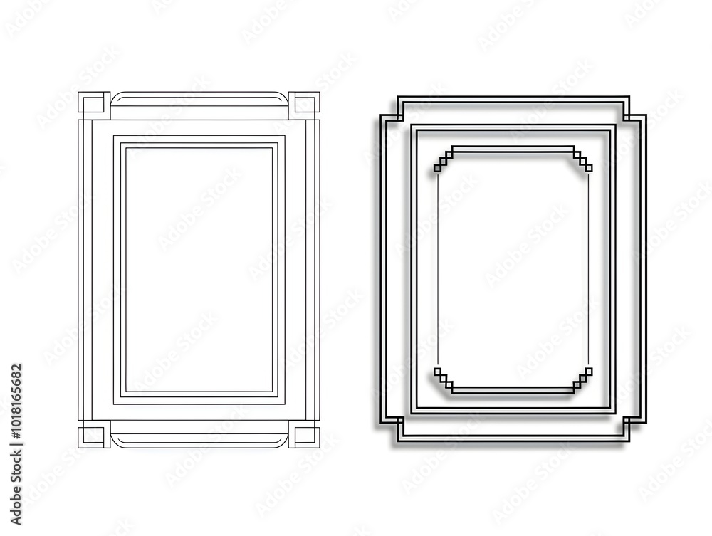 Poster minimalist line frames with subtle cross hatched corners on white background