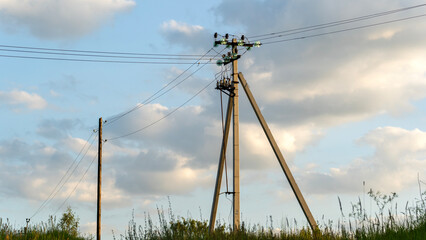 Old power lines at sunset