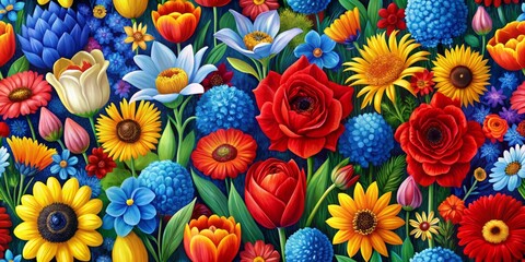 Explore this vibrant folk art floral pattern, ideal for eye-catching prints and textiles, adding a bold burst of color and charm to your projects.