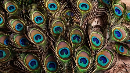 Obraz premium A bunch of peacock feathers used in Vastu to promote peace, harmony, and protection. Ideal for placing in living rooms or prayer areas to clear negative energy.