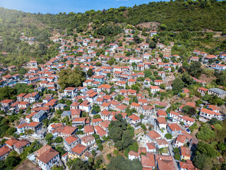 Aerial view of the traditional mountain village Promyri, South Pelion, Greece