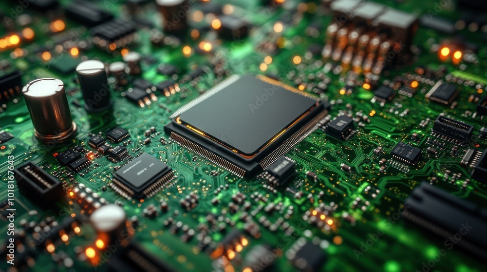 Poster close-up of a microprocessor on a circuit board.