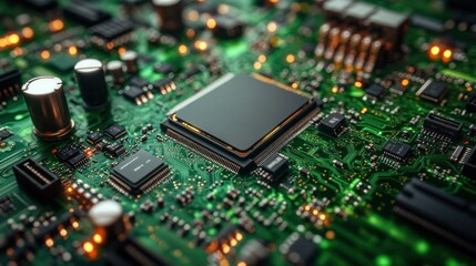 Obraz premium Close-up of a microprocessor on a circuit board.
