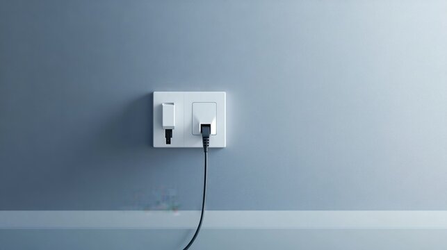 Smartphone charging cable plugged into wall outlet with usb adapter