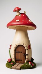 A whimsical mushroom-shaped dwelling against a plain white background