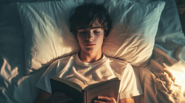 Young Man Reading in Bed - Powered by Adobe