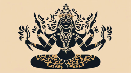 silhouette of goddess durga with weapon, celebrating navratri