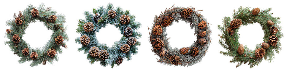 Rustic pinecone wreaths natural greenery festive decor transparent background