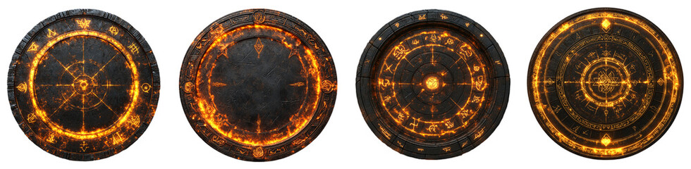 Fototapeta premium mystical glowing symbols circular designs fantasy art transparent background