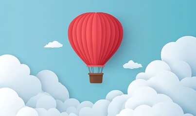 Obraz premium A red and white hot air balloon soaring through the sky. Perfect for travel and adventure themes 