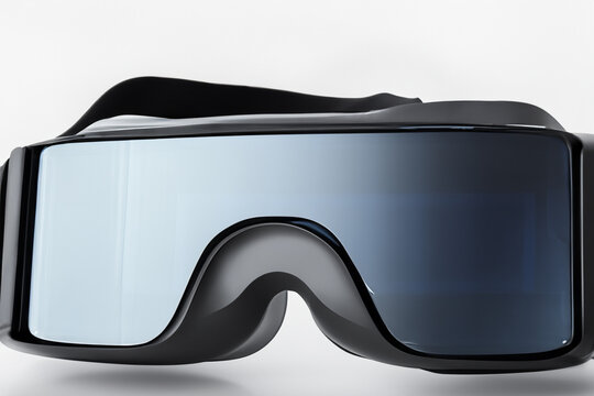 Man with glasses and a viar in white on a white . fun cyber technology concept. stylish virtual glasses in and white on a. stylish virtual reality character on a white with lifestyle glasses in.
