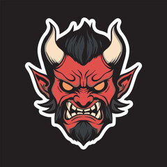 a devil with a red face and horns art illustration for stickers logo poster etc
