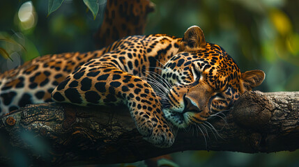 Obraz premium Leopard lying on a tree 