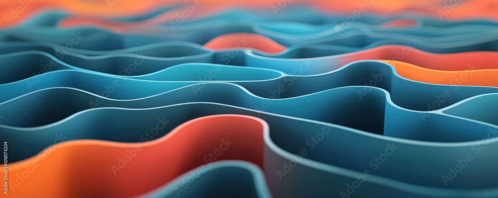 Aufkleber abstract image featuring wavy layers in blue and orange tones, creating a visually dynamic texture r