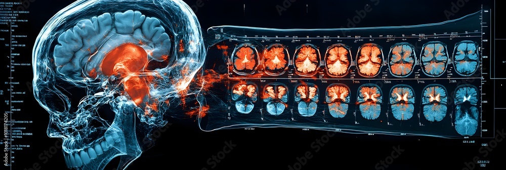 Aufkleber 3D Brain MRI Scan Visualizing Detailed Anatomy of Cerebral Cortex,Cerebellum,and Other Neural Structures Involved in Cognitive Functions and Intelligence
